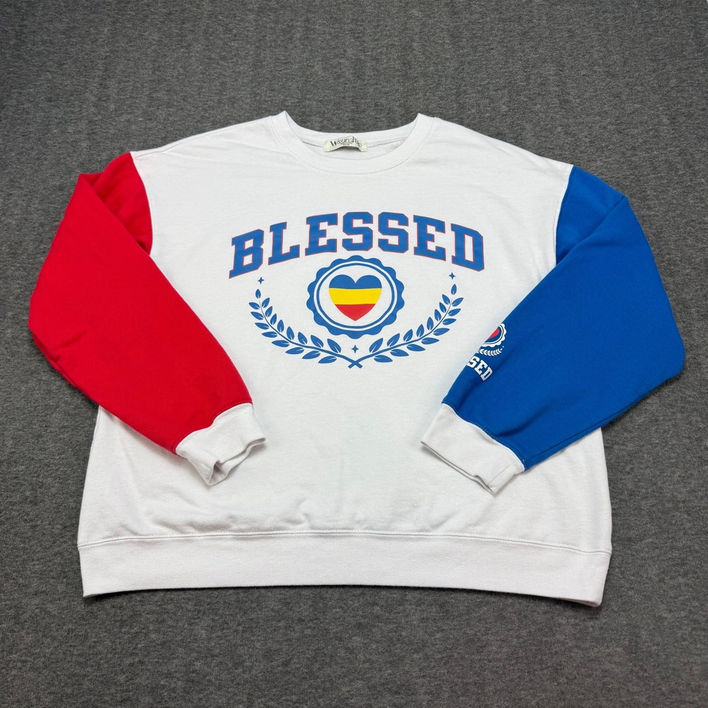 Wound Up Blessed Graphic Sweatshirt‎ Color Block Pullover Top XXL